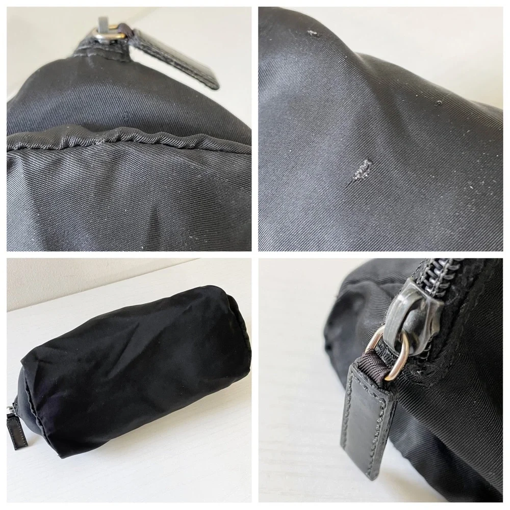 Prada black nylon gold triangle logo zip pouch - Picture 4 of 10